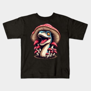 Funny Velociraptor Mushroom Hat Dinosaur Garden Kids T-Shirt